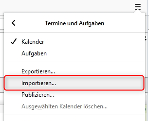 Mozilla Thunderbird Kalender-Daten importieren  Müllkalender Uelzen